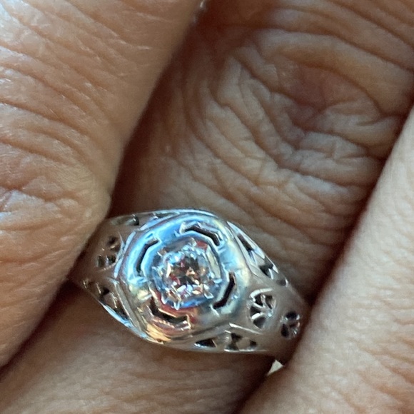 Platinum with a flawless antique diamond. - Picture 5 of 5